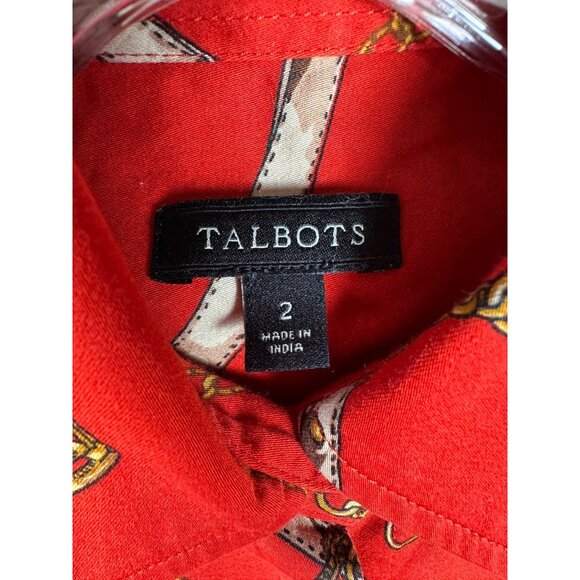 Talbots Red Equestrian Button Up Long Sleeve Top Size 2 Stretch Old Money Preppy - Picture 3 of 9
